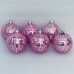 Pink Mosaic Mirror Ball Ornaments Set Of 6